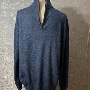 Unbranded Mens Blue Mock Neck 1/4 Zip Long Sleeve Wool Pullover Sweater